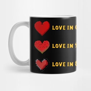 Love over decades orange font Mug